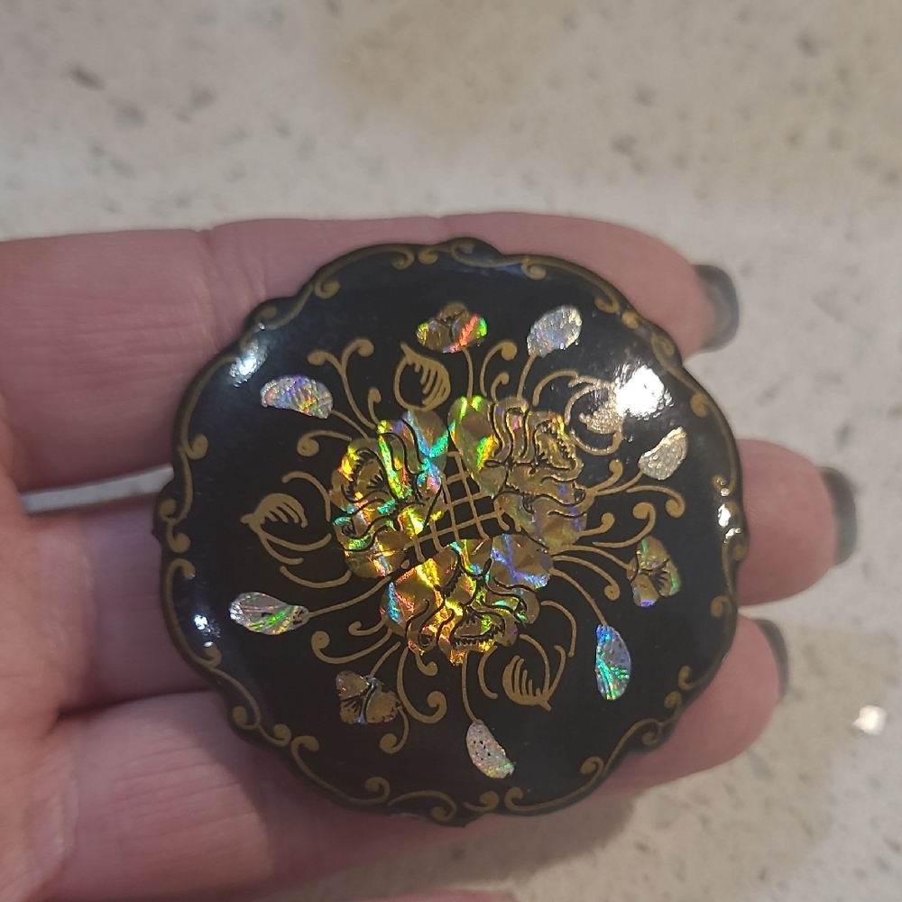 Beautiful Vintage Signed Russian Black Gold Silver Brooch